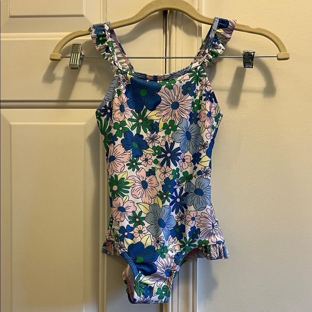 Girls Floral One-Piece Swimsuit in Blue & Green size 6